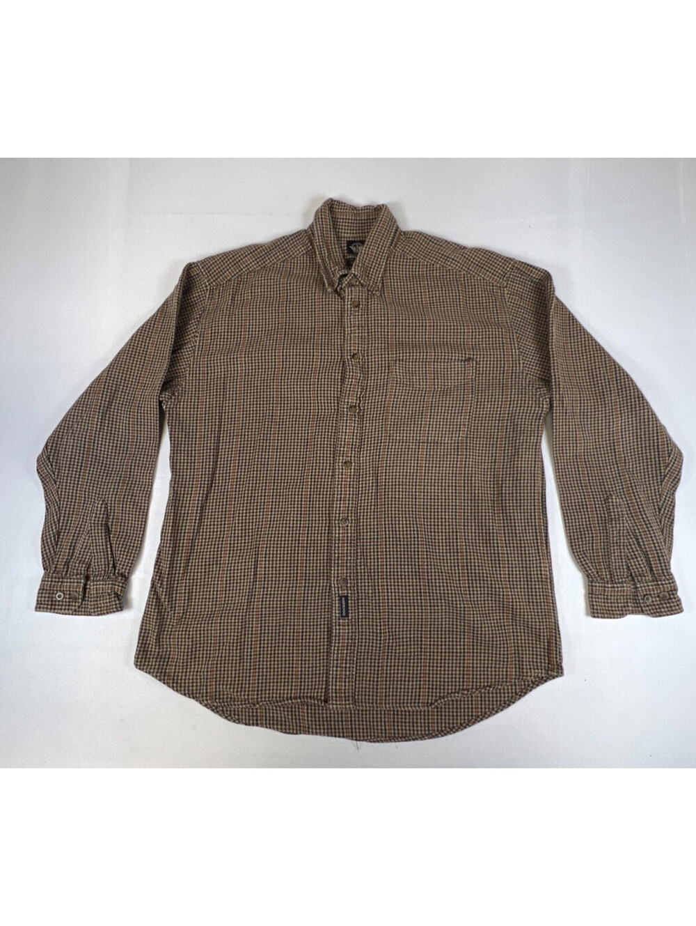 Dockers Men L Brown Houndstooth Long Sleeve Cotton Button Down Casual Shirt